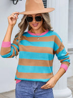 Striped Round Neck Dropped Shoulder Sweater (12)