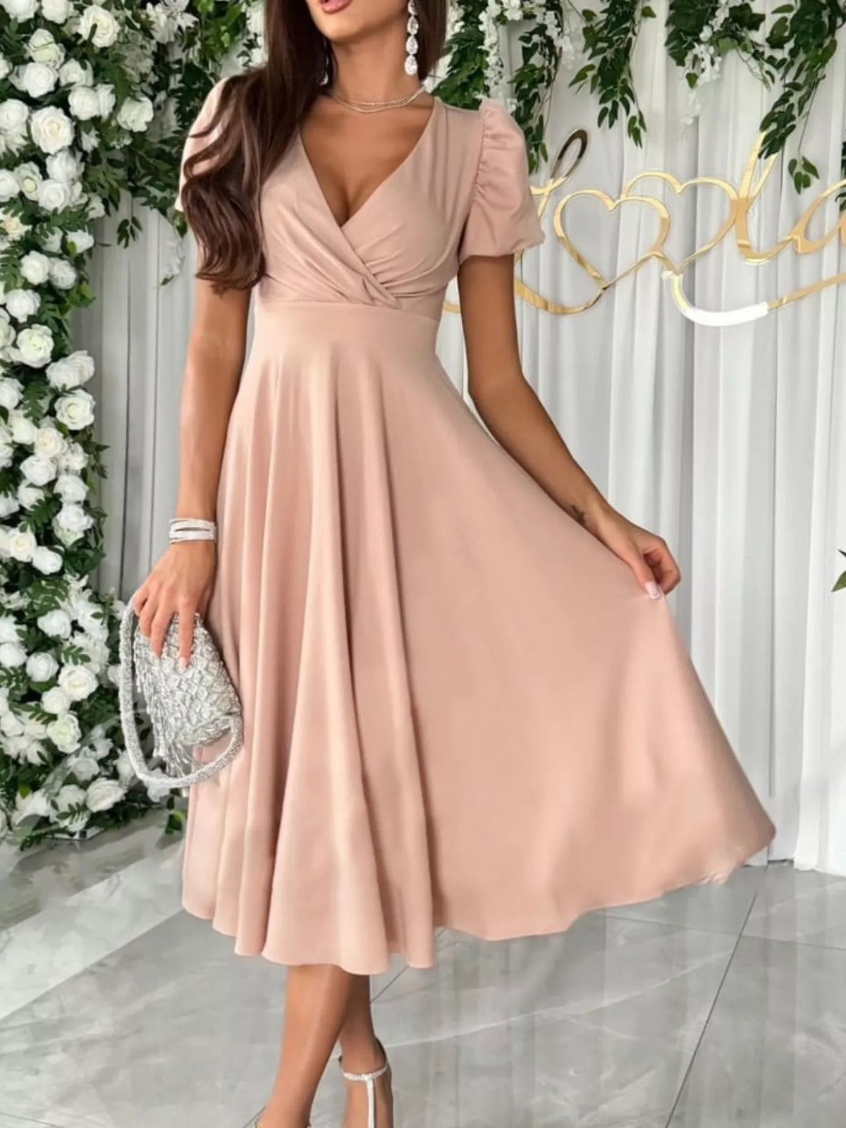 Surplice Puff Sleeve Midi Dress (8)