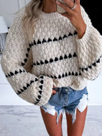 Chunky Knit Striped Sweater Balloon Sleeves (3)