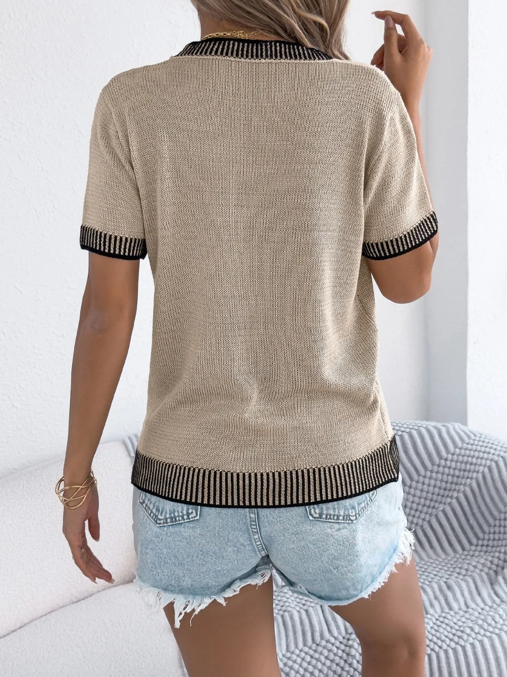 Round Neck Short Sleeve Knit Top (18)