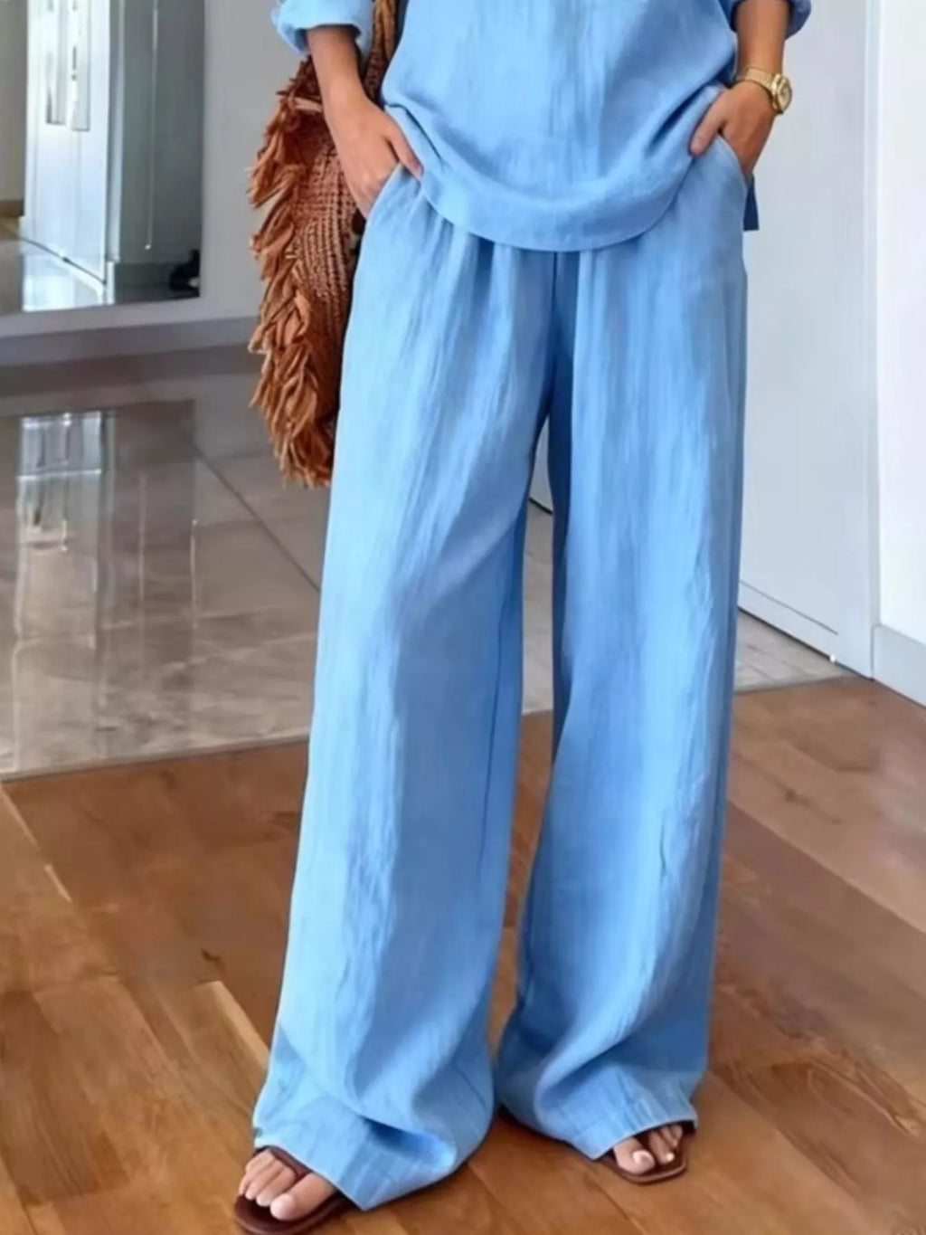 V-neck Top Wide-leg Pants Set (7)