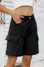 High Rise Denim Shorts Cargo Pockets (15)