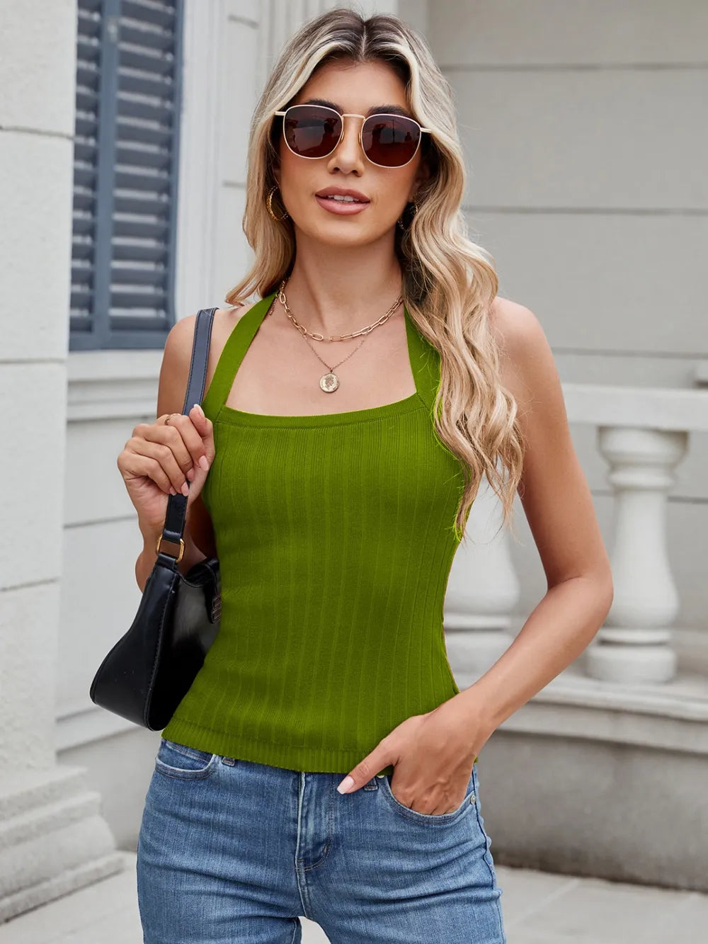 Solid Color Halter Neck Knit Cami (15)