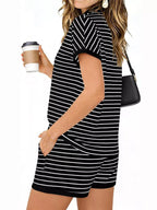 Striped Short Sleeve Polo Shorts Set (12)