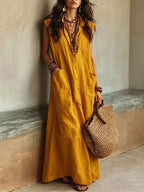 Sleeveless Button-down Linen Maxi Dress