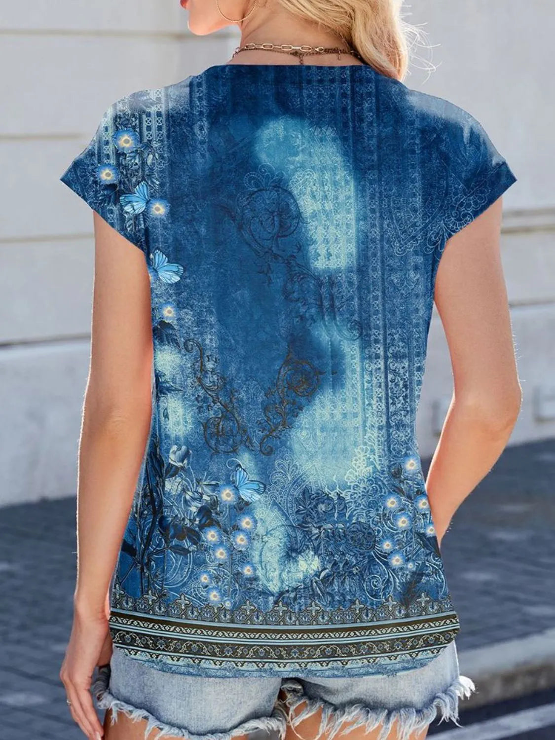 Printed Round Neck Cap Sleeve Top (16)