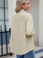 Solid Color Collared Neck Long Sleeve Shirt (9)