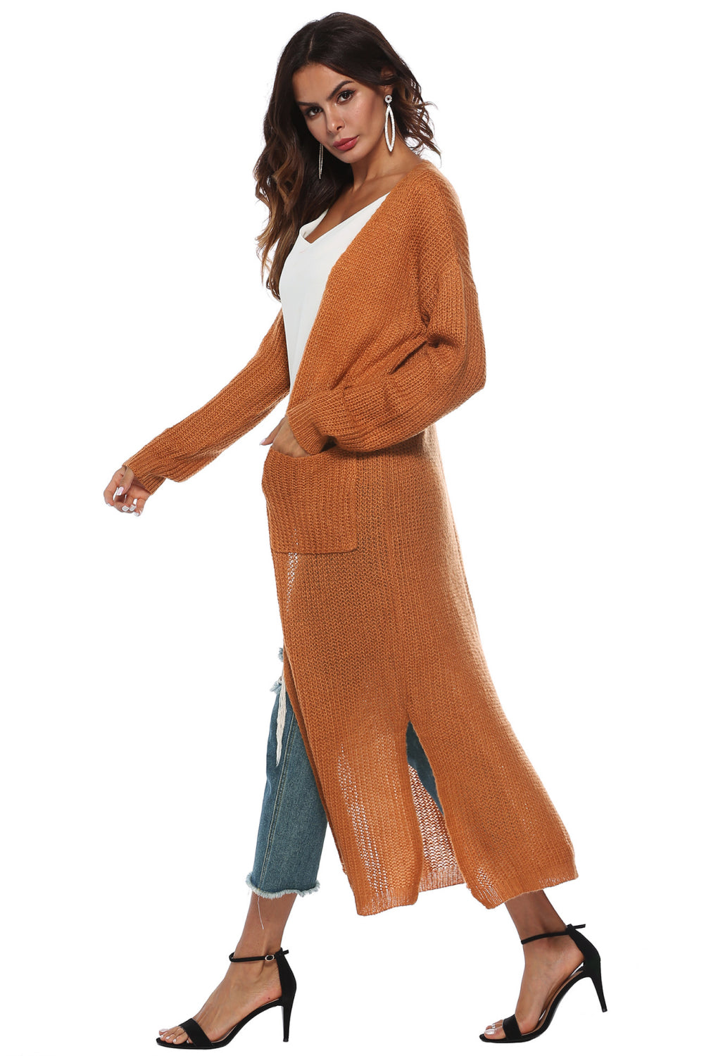 Long Sleeve Open Front Buttoned Cardigan (3)