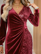 Velvet Sequin Long Sleeve Wrap Dress (11)