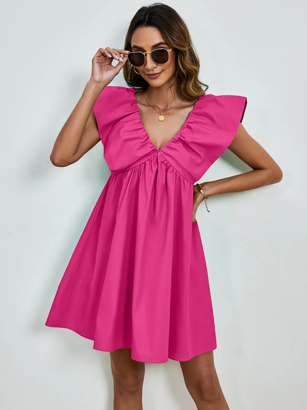 V-neck Cap Sleeve Mini Dress (23)
