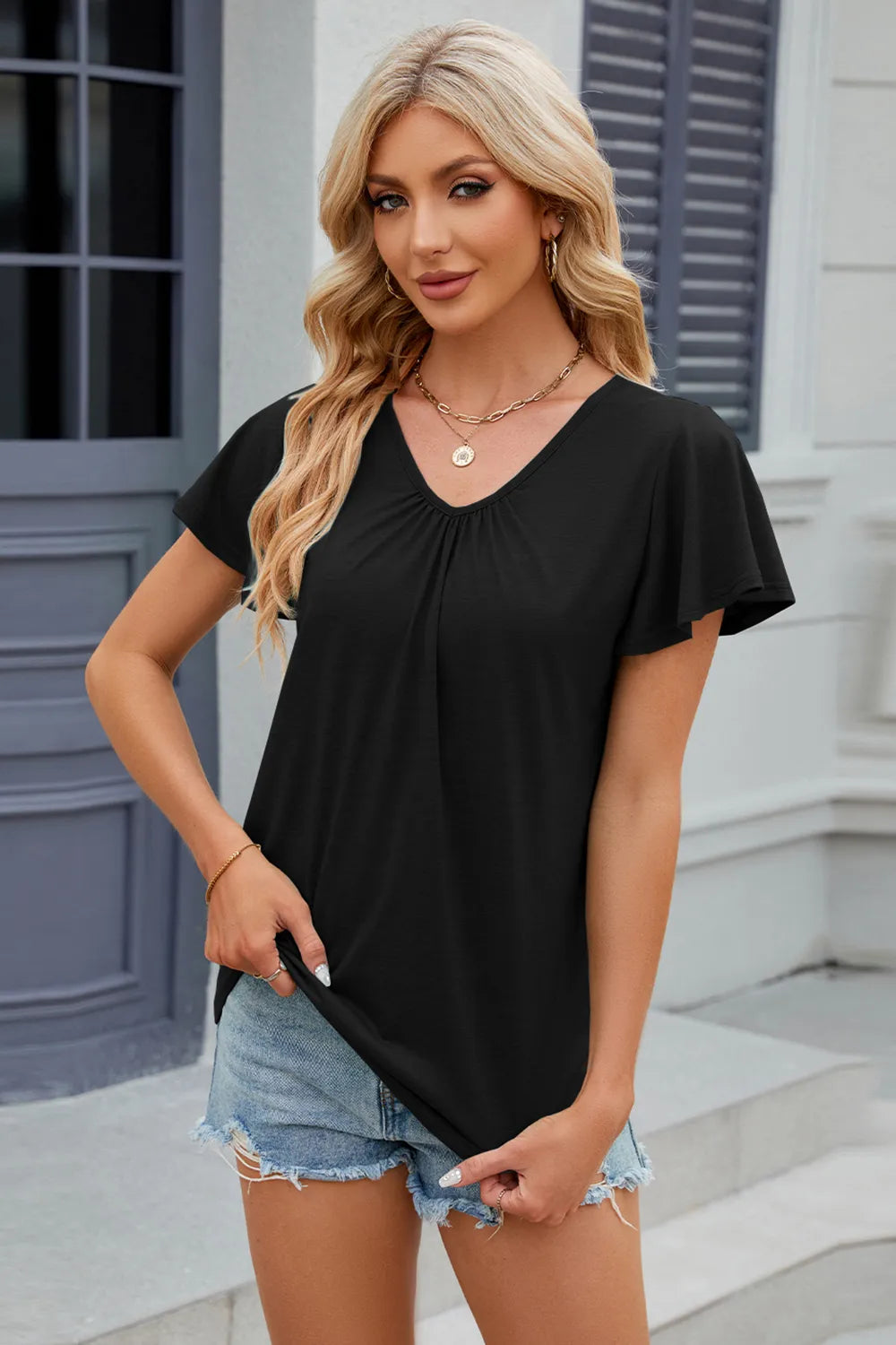 V-neck Short Sleeve T-shirt (4)