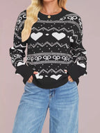 Heart Pattern Dropped Shoulder Sweater (7)