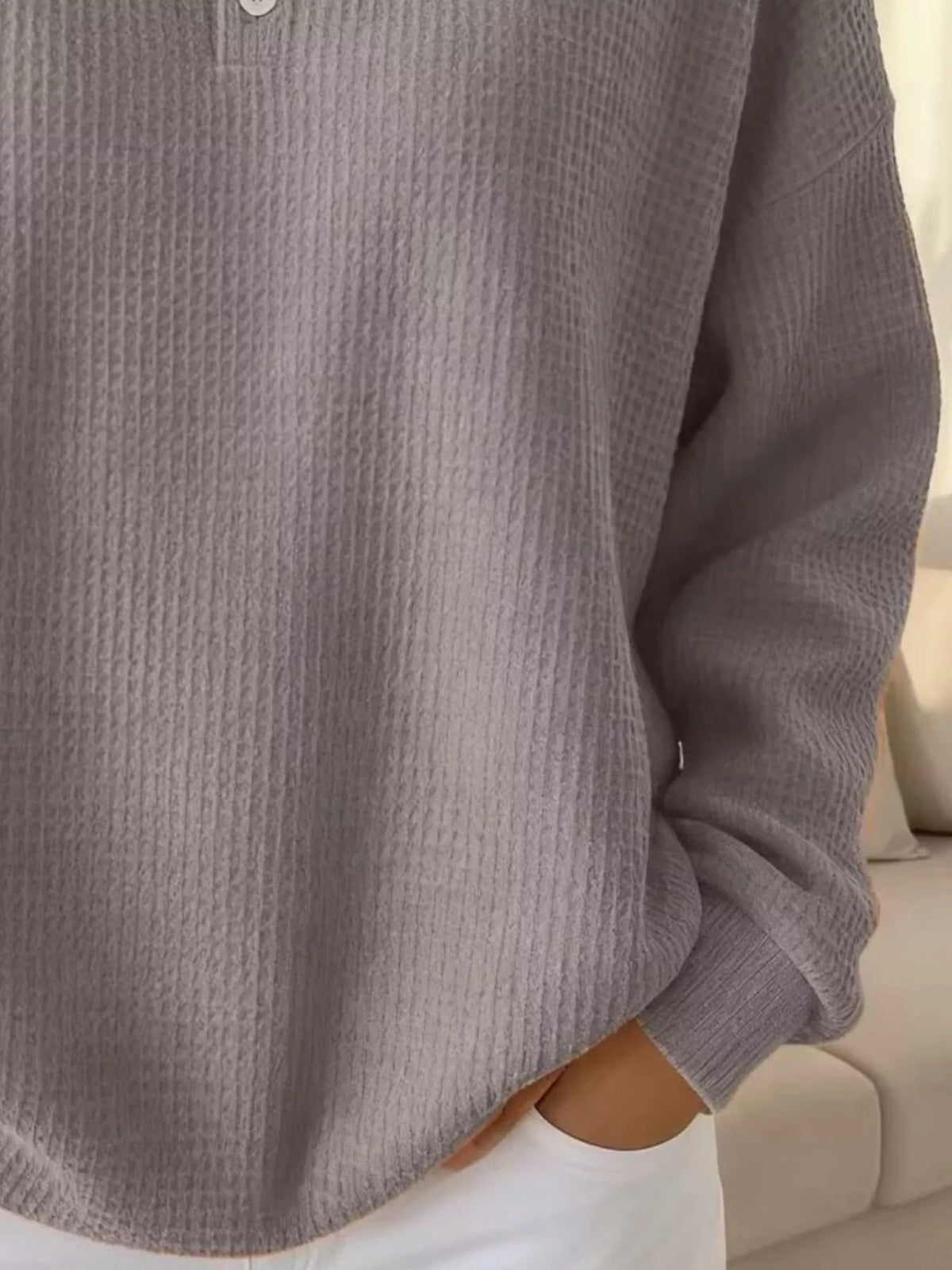 Full Size Waffle Knit Button Detail Sweatshirt Plus (15)