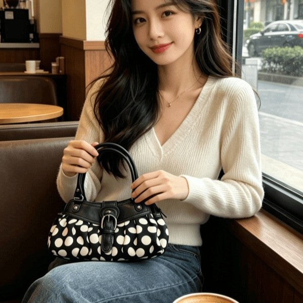 Retro Black-and-white Polka-dot Underarm Shoulder Bag photo 2