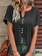 Full Size Decor Button Short Sleeve T-shirt Plus (26)