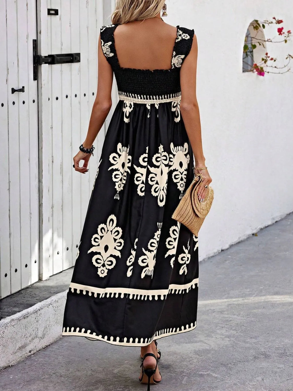 Smocked Printed Wide Strap Maxi Dress (5)