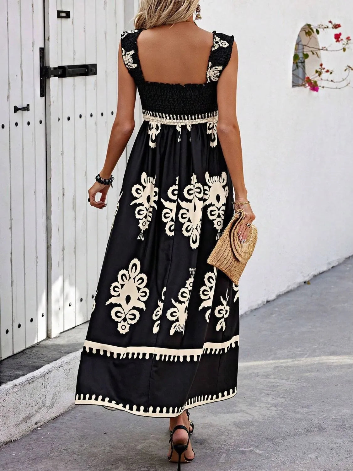 Smocked Printed Wide Strap Maxi Dress (5)