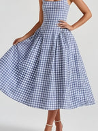 Full Size Plaid Square Neckline Midi Dress Plus (18)