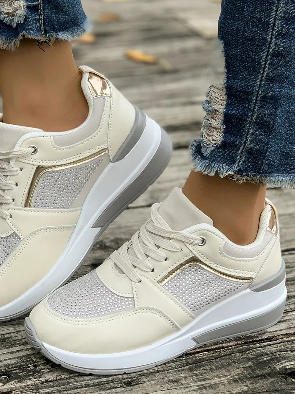 Lace-up Rhinestone Wedge Sneakers (5)