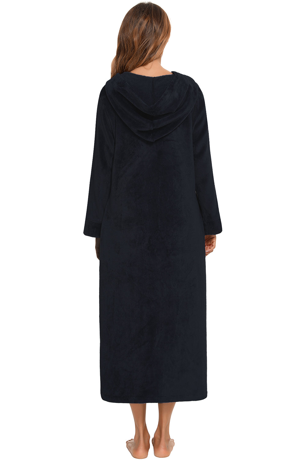 Zip Front Hooded Night Dress Pockets (2)