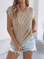 Cable Knit Openwork Cap Sleeve Sweater (11)