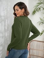 Johnny Collar Cable-knit Long Sleeve Sweater (2)