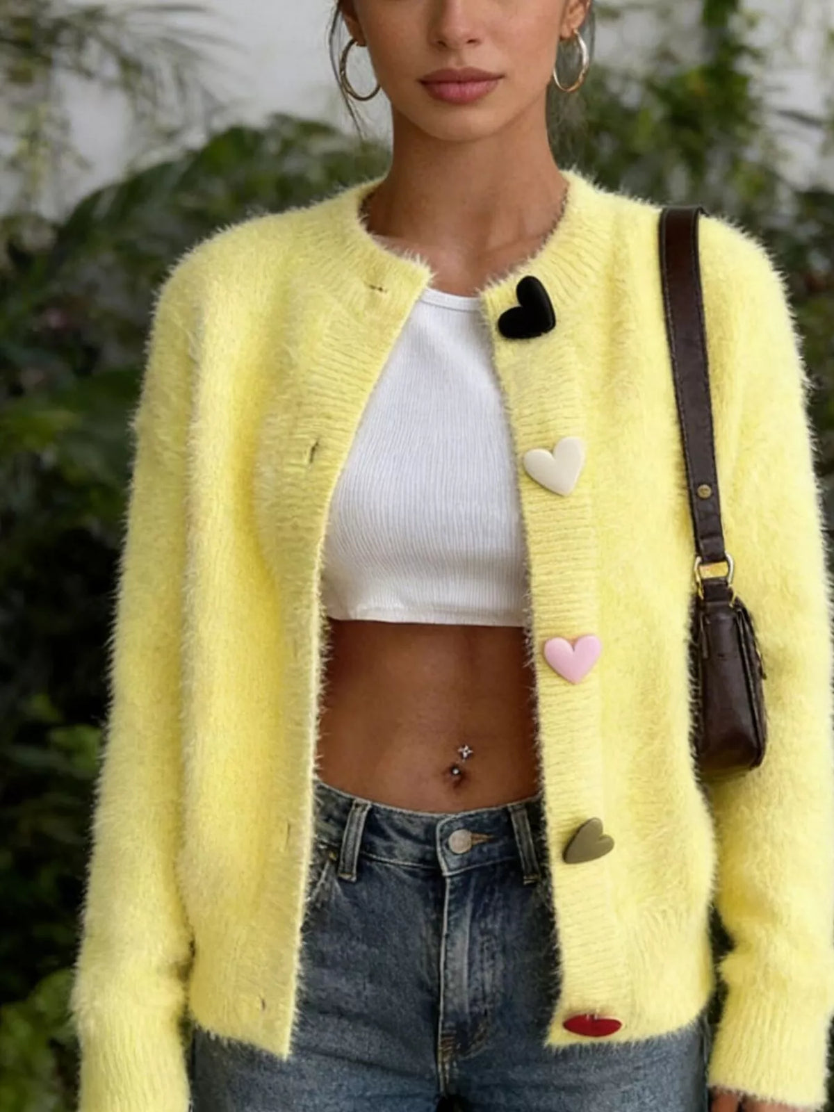 Full Size Heart Button Long Sleeve Cardigan Plus