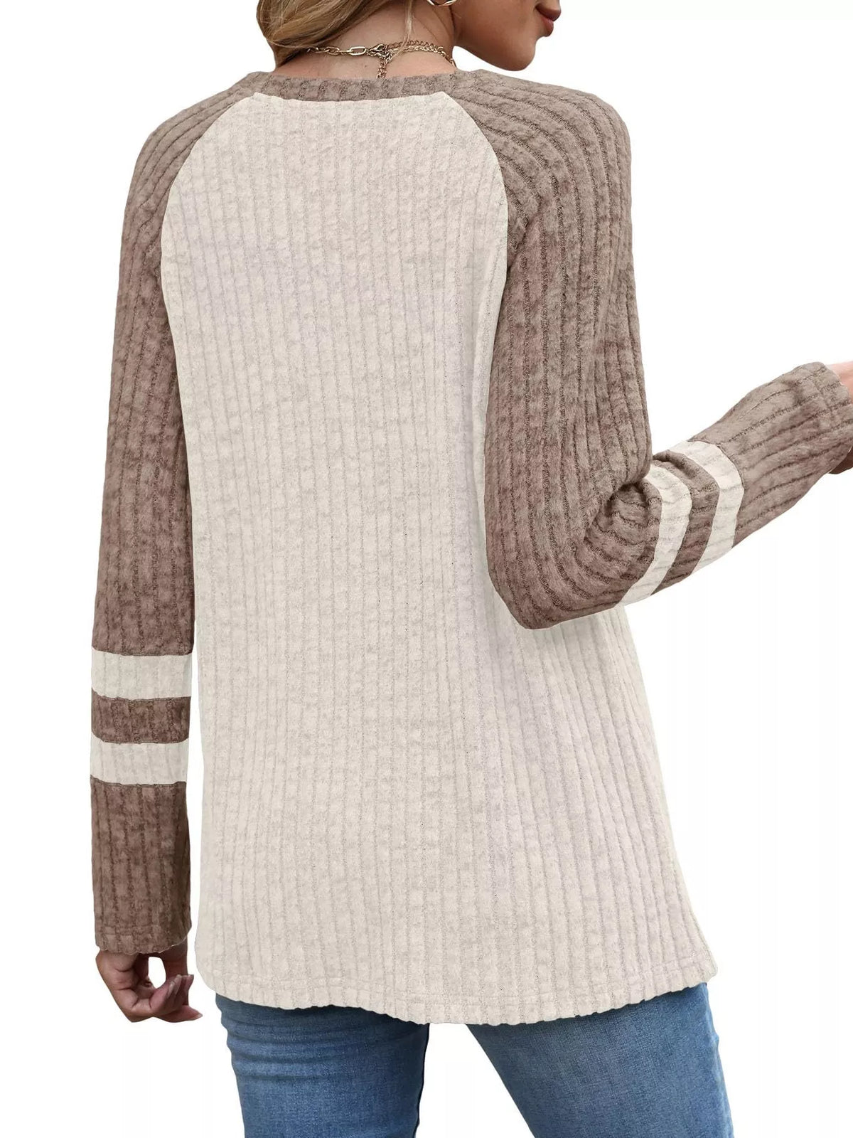 Ribbed Round Neck Raglan Sleeve Top (18)