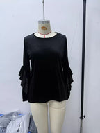 Velvet Round Neck Ruffle Sleeve Top (5)