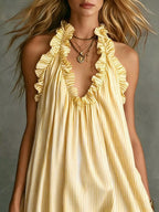 Full Size Ruffled Trim Halter Neck Mini Dress Plus (8)