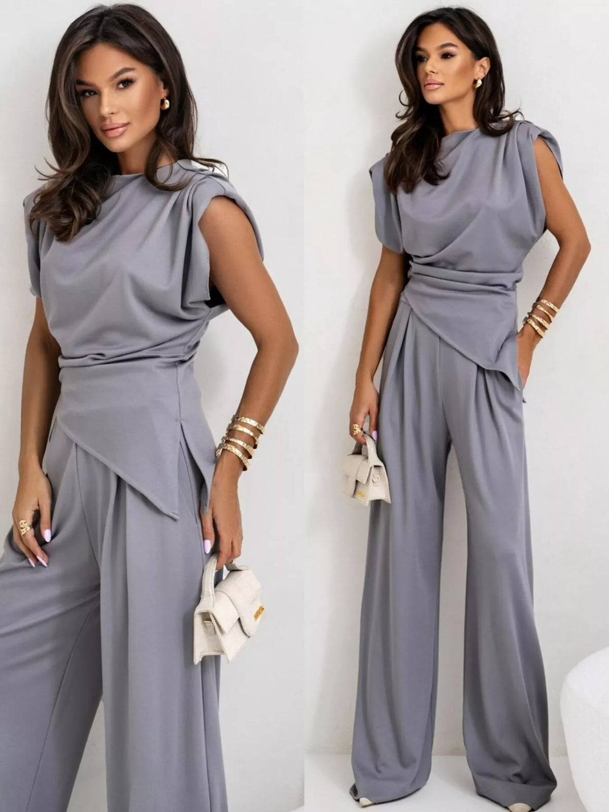 Satin Cowl Neck Top Pants Set (18)