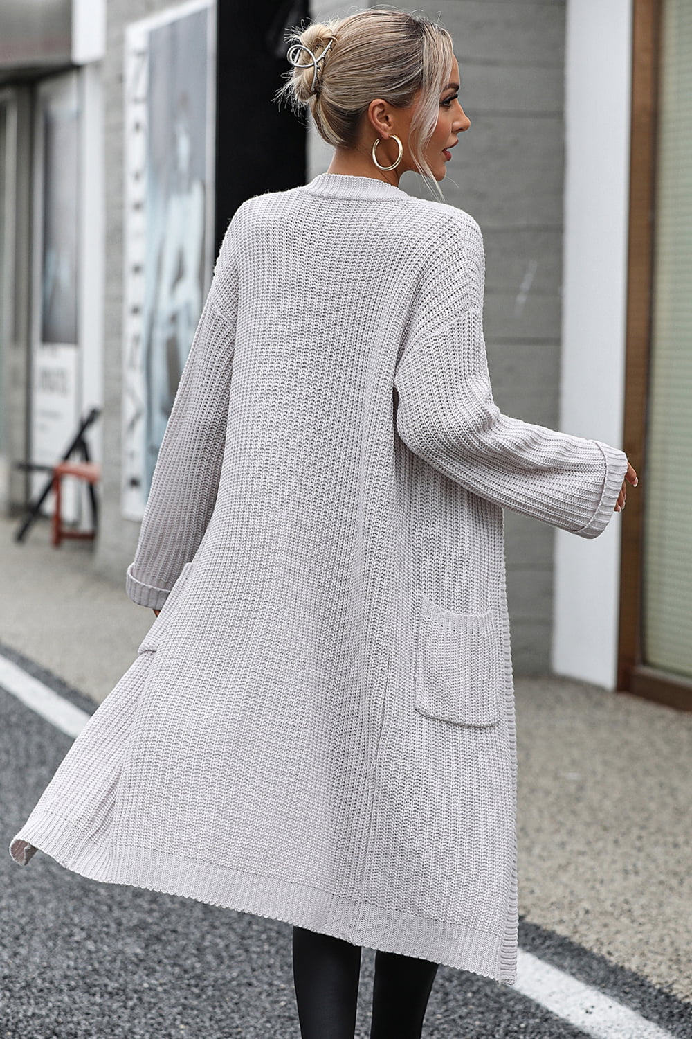 Dropped Shoulder Long Sleeve Cardigan Pocket (5)