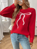 Bow Round Neck Long Sleeve Sweater (3)