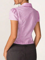 Striped Collared Neck Short Sleeve Shirt (4)