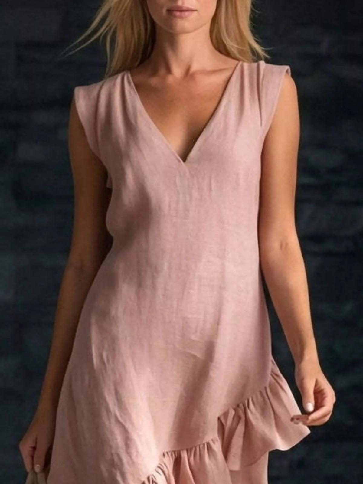 Ruffled Asymmetrical V-neck Dress (3)