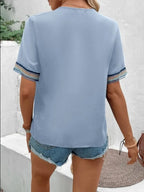 Full Size V-neck Short Sleeve Blouse (22)