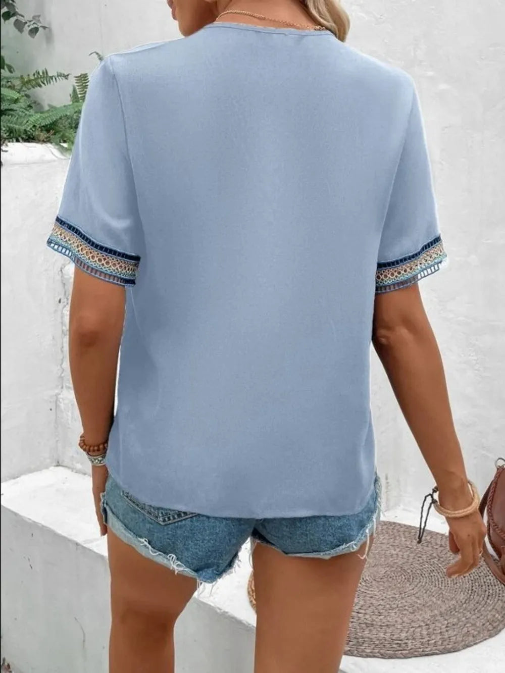 Full Size V-neck Short Sleeve Blouse (22)