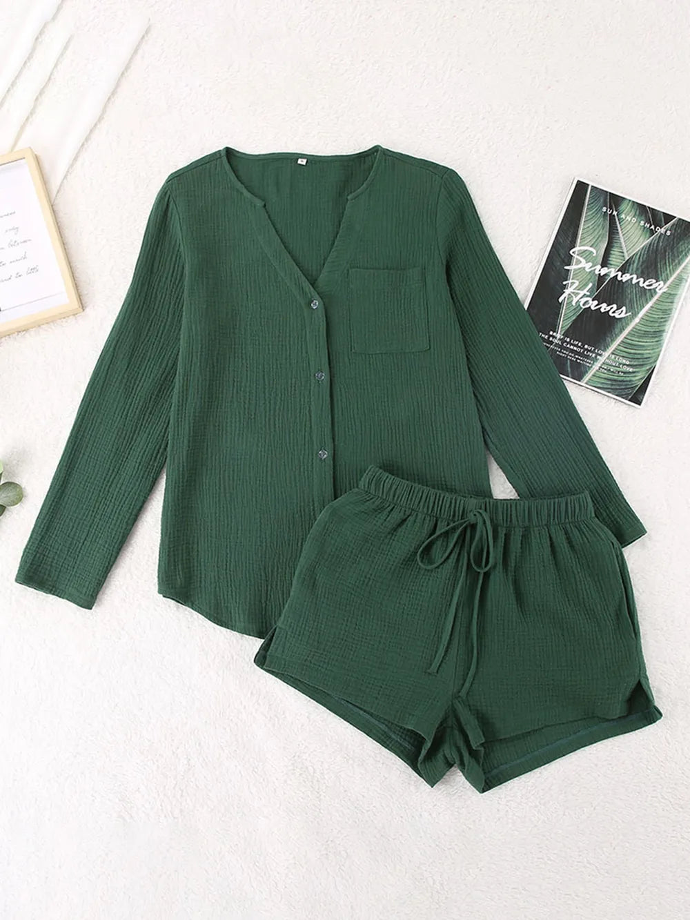 Notched Long Sleeve Top Shorts Set (6)