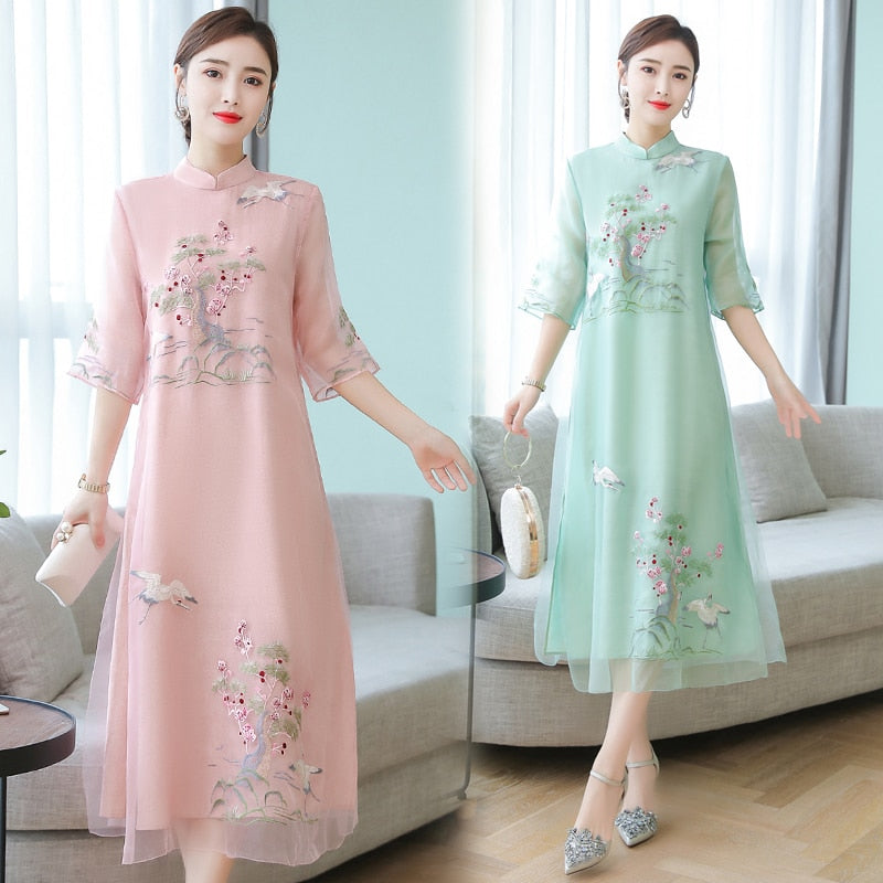 Cheongsam Dress Improved Hanfu Ethnic Embroidery photo 3