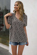 Floral Notched Short Sleeve Blouse (6)