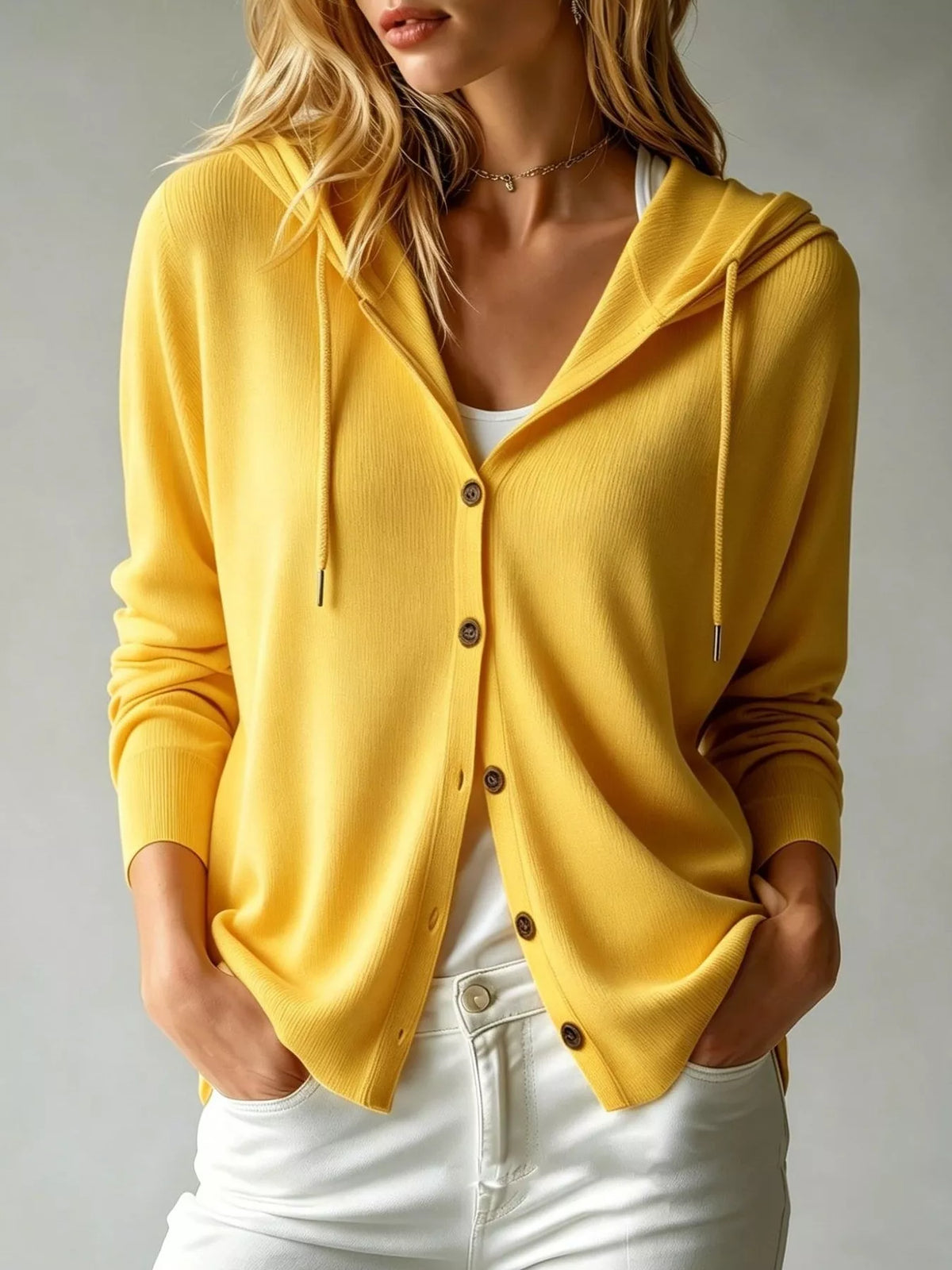 Drawstring Button Down Hooded Cardigan (5)