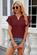 Eyelet Notched Short Sleeve T-shirt (10)