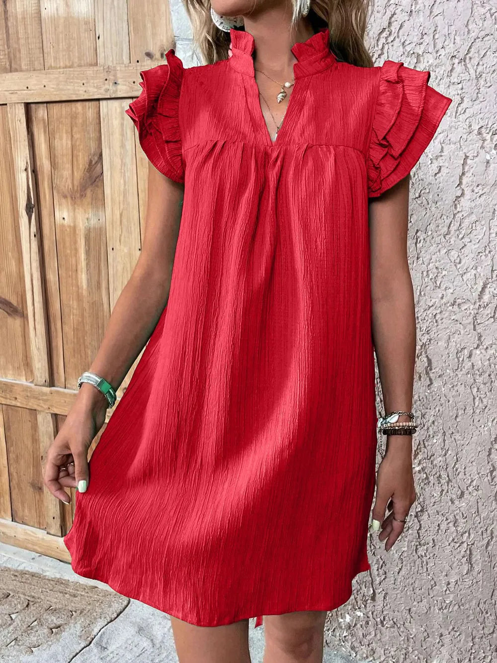 Ruffled Notched Cap Sleeve Mini Dress (23)