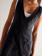 Oversized V-neck Denim Tank Dress Front Pockets (14)