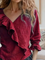 V-neck Ruffled Long Sleeve Blouse (9)