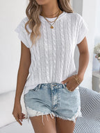 Cable-knit Round Neck Knit Top (2)