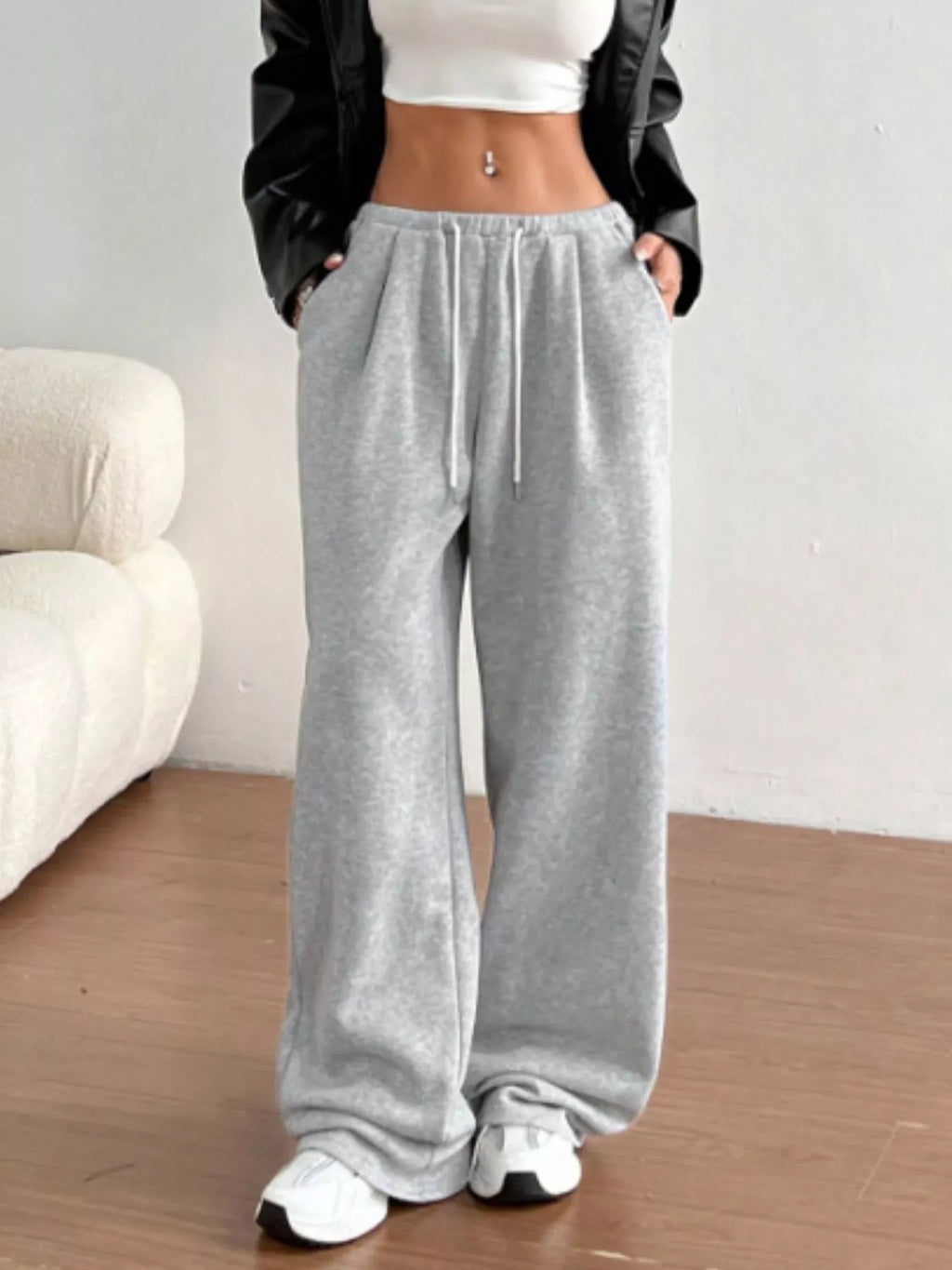 Casual Drawstring High Waist Wide Leg Sweatpants (3)