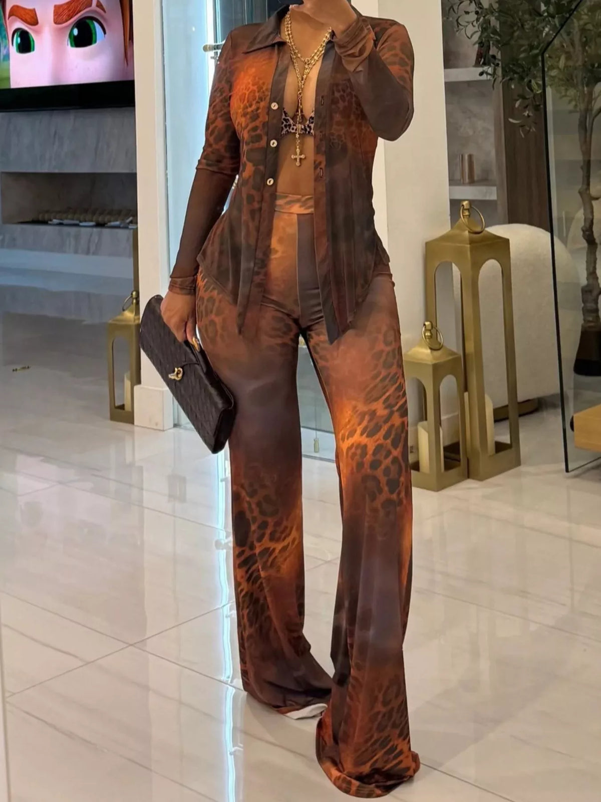 Printed Mesh Shirt Pants Set (4)