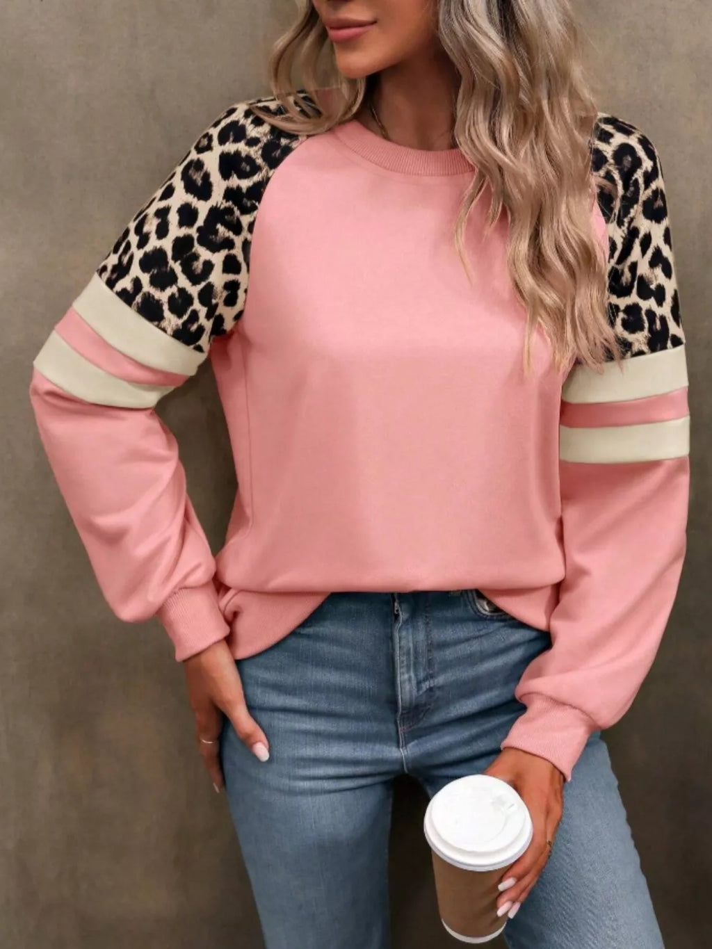 Leopard Raglan Sleeve Striped Sweatshirt (26)