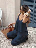 V-neck Top Wide-leg Pants Set (11)